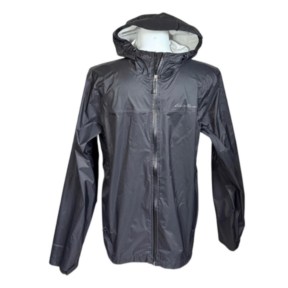 Eddie Bauer WeatherEdge Rain Jacket Mens Large Black Hooded Full Zip Shell